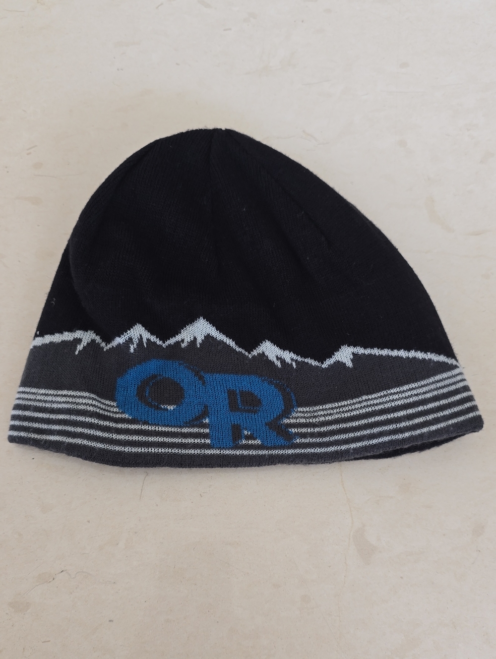 Outdoor Research Black and Blue Mountain Logo Knit Beanie